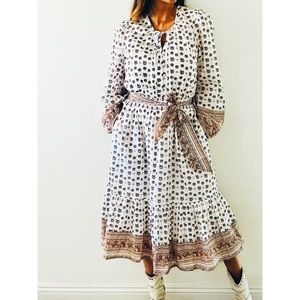 CLEOBELLA Blakely White Neutral Floral long Sleeve Midi